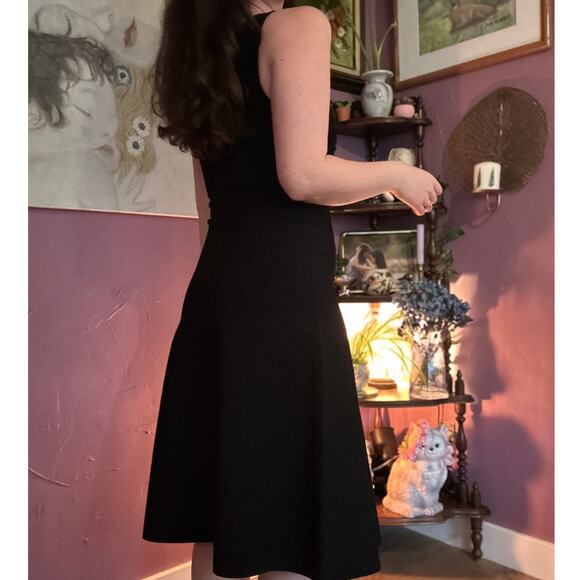 Gorgeous Theory S Stretch Bandage Knit Midi Dress Vneck Black Cocktail ALine - Picture 2 of 10